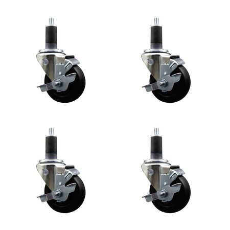 Service Caster 3.5'' Soft Rubber Swivel 1-1/4'' Expanding Stem Caster Set with Brake, 4PK SCC-EX20S3514-SRS-TLB-114-4
